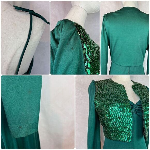 Vintage 1960s 1970s Sax Fifth Evening Gown Dress Emerald Green - Picture 10 of 14